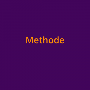 Das Wort "Methode" in orangefarbener Schrift auf lilfarbenem Grund