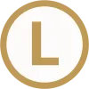 Ein goldenes L in einem goldenen Kreis auf weißem Grund