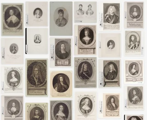 Bildausschnitt des Sonderbandcovers Bildähnlichkeit und Bildsuche, das eine Sammlung historischer Porträts zeigt