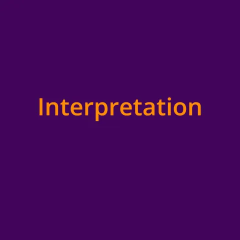 Das Wort "Interpretation" in orangefarbener Schrift auf lilfarbenem Grund