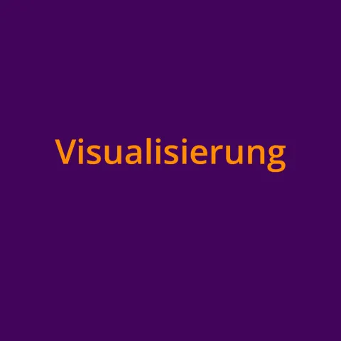Das Wort "Visualisierung" in orangefarbener Schrift auf lilfarbenem Grund