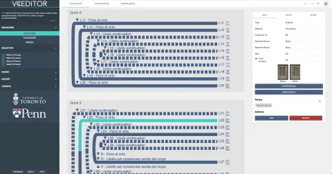 detail of Figure 9: Speculative visualisation of the collation of Kislak Center, LJS 479, in VCEditor. [Screenshot and collation model: Suzette van Haaren 2026]