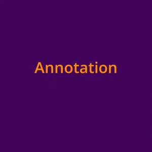 Das Wort "Annotation" in orangefarbener Schrift auf lilafarbenem Grund