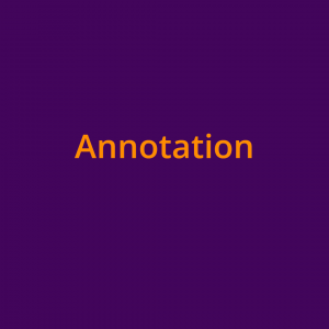 Das Wort "Annotation" in orangefarbener Schrift auf lilafarbenem Grund