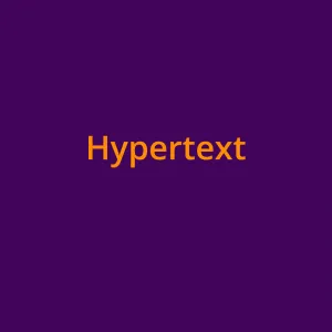 Das Wort "Hypertext" in orangefarbener Schrift auf lilfarbenem Grund