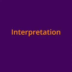 Das Wort "Interpretation" in orangefarbener Schrift auf lilfarbenem Grund