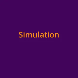 Das Wort "Simulation" in orangefarbener Schrift auf lilafarbenem Grund