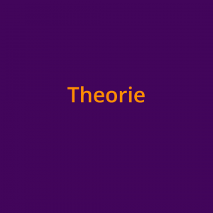 Das Wort "Theorie" in orangefarbener Schrift auf lilafarbenem Grund