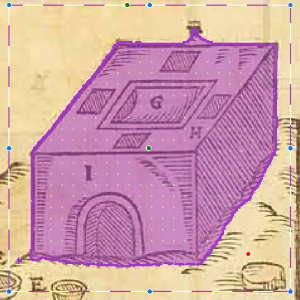 Illustration of a furnace from Andreas Libavius’ Alchymia (Frankfurt 1606), overlaid with segmentation and boundary box in Supervisely