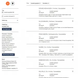 Ansicht der Webseite DEHIO mit der Suche für den Begriff Kanzealtar