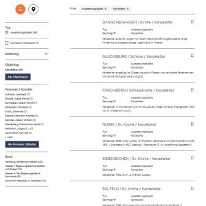 Ansicht der Webseite DEHIO mit der Suche für den Begriff Kanzealtar