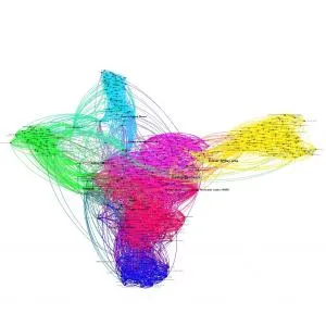 Ausschnitt aus Abbildung 1 des Beitrags, zeigt:  Facebook page like network of Erowid Centre.