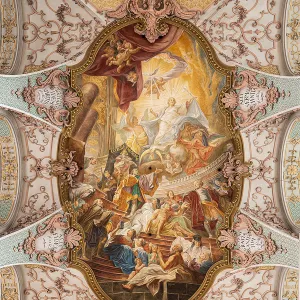 Detail of the main ceiling fresco of the central nave of the Heilig-Geist-Kirche in Munich