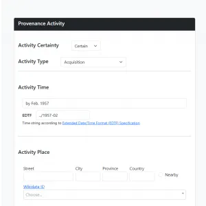 detail of Figure 1: PROV-A data structuring interface. [Screenshot: Fabio Mariani 2025]