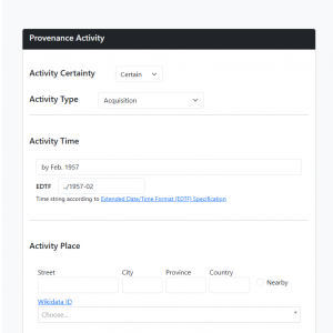 detail of Figure 1: PROV-A data structuring interface. [Screenshot: Fabio Mariani 2025]