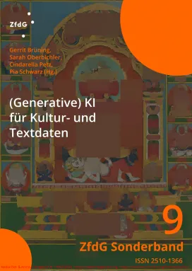 Sonderbandcover with A traditional Hindu painting that is heavily pixelated, with large blocks obscuring key details, symbolizing cultural erasure and distortion by AI aggregation